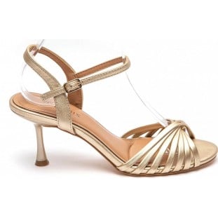 Gold Strippy Mid Heel Sandal