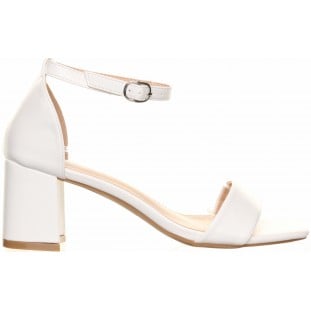 White Barely There Low Block Heel Sandal