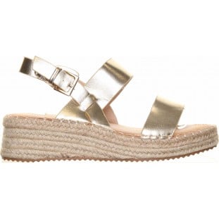 Gold Low Wedge Two Strap Sandal