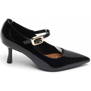 Black Mid Heel Pointed Strap Court Shoe