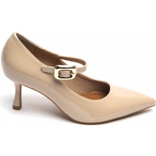 Nude Mid Heel Pointed Strap Court Shoe