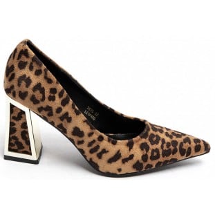 Leopard Gold Trimmed Heel Pointed Court