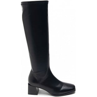 Black Block Heel Stretch Knee High Boot