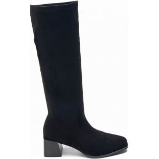 Black Suedette Block Heel Stretch Knee High Boot