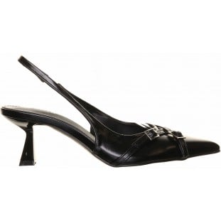 Black Pointed Mid Heel Buckle Sling Back Court