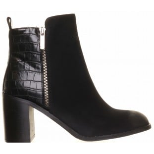 Black Suede Croc Panel Ankle Boot