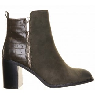 Green Suede Croc Panel Ankle Boot