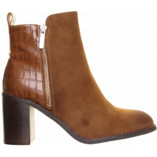 Camel Suede Croc Panel Ankle Boot