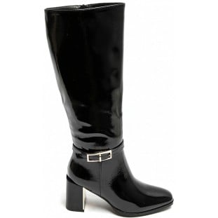 Black Knee High Buckle Trim Boot