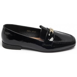 Black Patent Gold Trim Flat Loafer