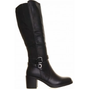 Black Wrap Strap Knee High Boot