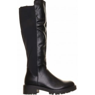 Black Stretch Back Calf Knee High Chunky Boot