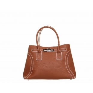 Camel Contrast Stitch Chrome  Clip Bag