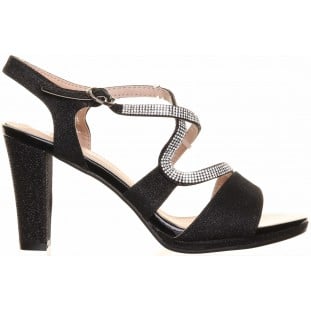 Black Instep Curve Strappy Glitter Sandal