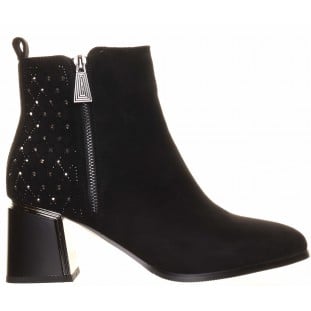 Redz Black Gem Trimmed  Block Heel Ankle Boot