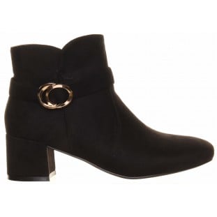 Black Block Heel Circle Trim Ankle Boot