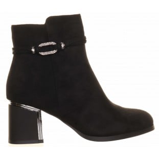 Black Link Trim Block Ankle Heel Boot