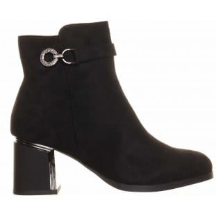 Black Ring Trim Block Heel Ankle Boot