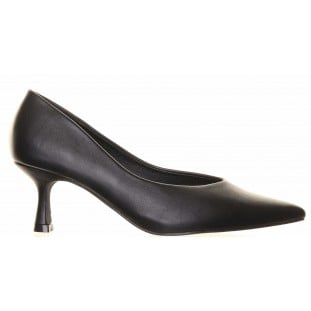 Black Plain Mid Heel Pointed Court