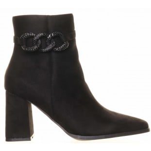 Black Side Chain Block Heel Ankle Boot