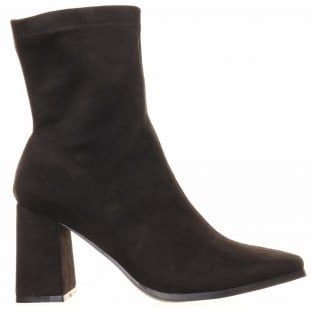 Black Suedette Block Heel Square Toe Ankle Boot