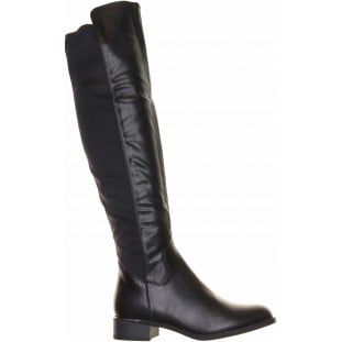 Blcak Over Knee Flat Stretch Boot