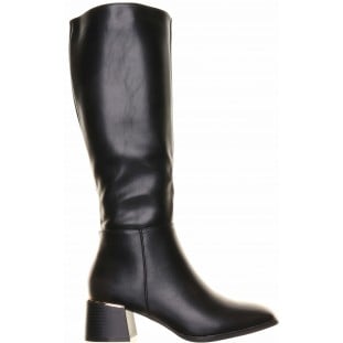 Black Plain Low Block Knee High Boot