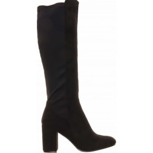 Black Block Heel Knee High Round Toe Boot