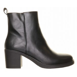 Black Plain Block Heel Ankle Boot