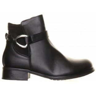 Black Flat Ring Tie Ankle Boot