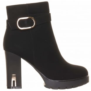 Black Gold Heel Insert Ring Trim Pplatform Ankle Boot