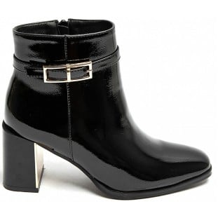 Black Patent Small Buckle Ankle Boot