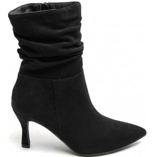 Black Ruched Leg Calf High Heel Boot