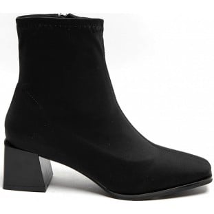 Black Stretch Block Heel Ankle Boot