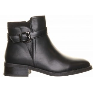 Black Buckle Strap Flat Ankle Boot