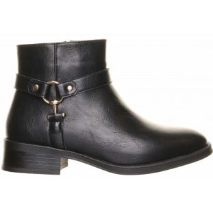 Black Stirrup Trim Flat Ankle Boot