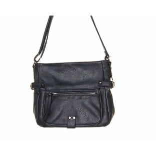 Navy Front Zip Pocket Medium Shoulder Bag