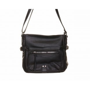 Black Front Zip Pocket Medium Shoulder Bag