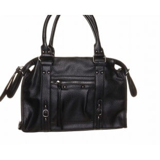 Black Front Zip And Straps Medium Bag