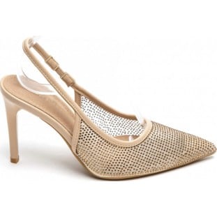 Beige Diamante Covered Sling Back Court