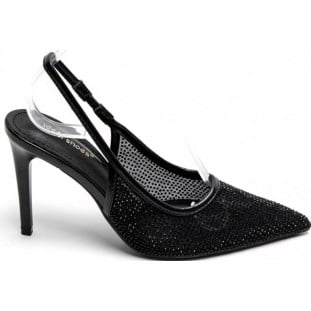 Black Diamante Covered Sling Back Court