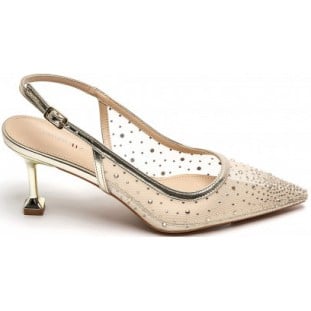 Gold Mesh Diamante Sling Back Court