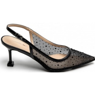 Black Mesh Diamante Sling Back Court