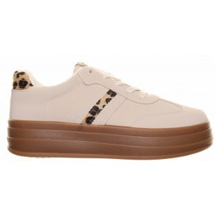 Beige Leopard Side Stripe Laced Trainer