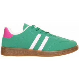 Green Two Stripe Flat Laced Trianier