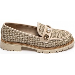 Beige Pearl Gold Trim Loafer