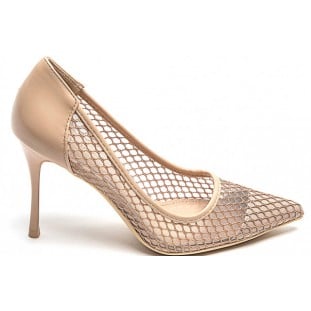 Nude High Heel Mesh Toecap Pointed Court