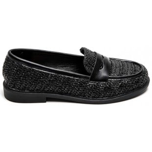 Black Hessian Flat Penny Loafer