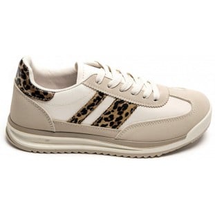 Beige Leopard Two Stripe Trainer