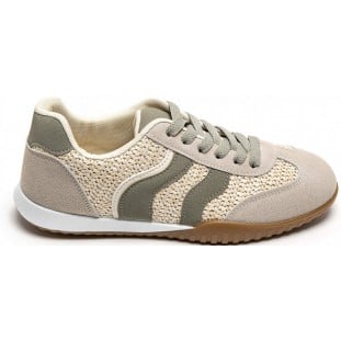 Green Hessian Panel Two Stripe Trainer